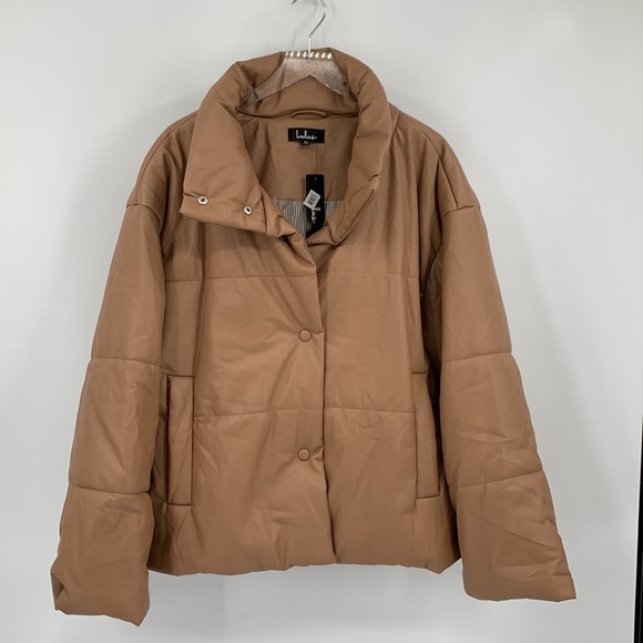 Lulus Weather or not faux leather puffer jacket coat taupe tan brown new XL - Picture 1 of 4